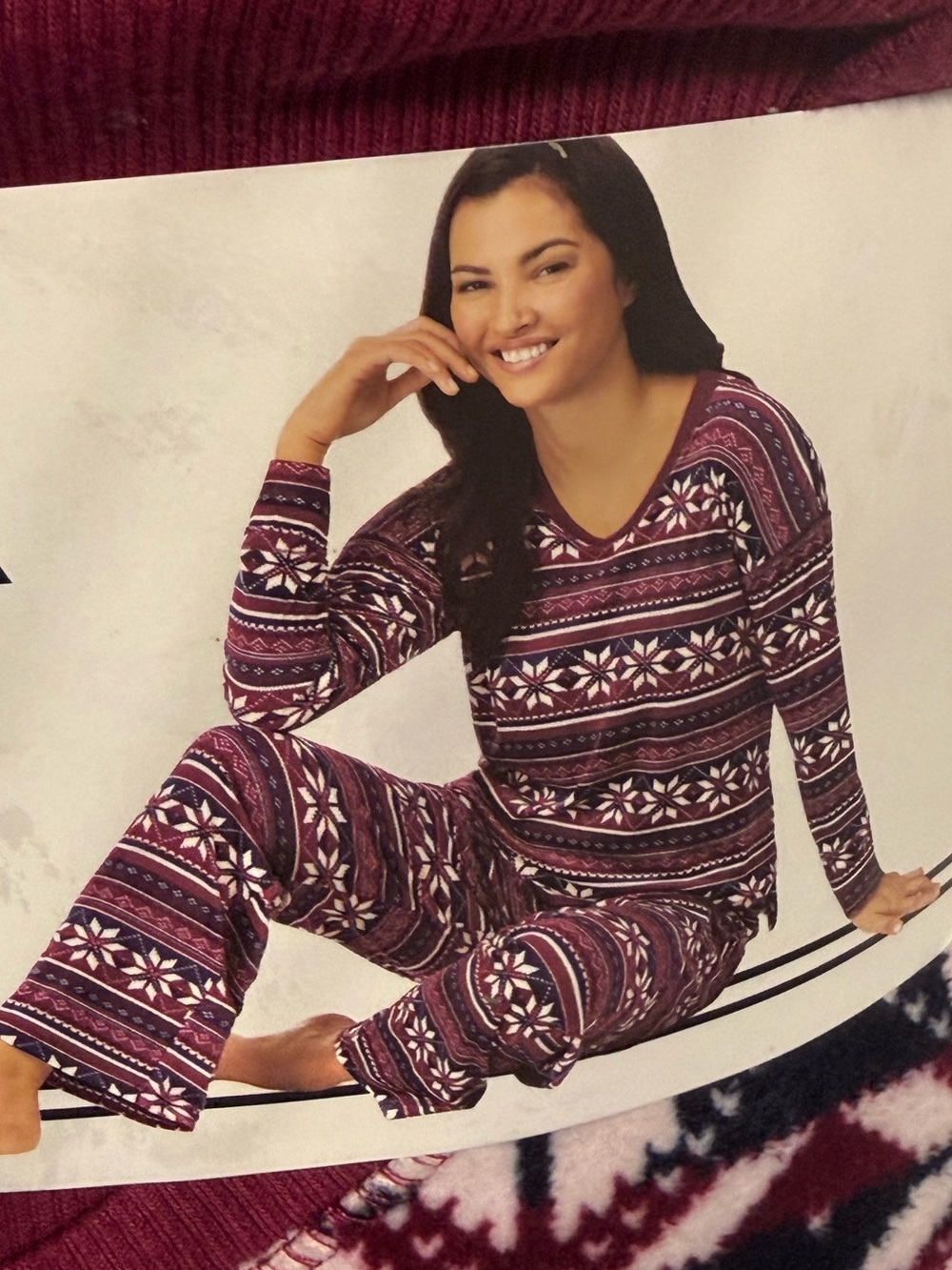 NWT Nautica Burgundy Fair Isle Silky Stretch Fleece 2PC Pajama Set XXL